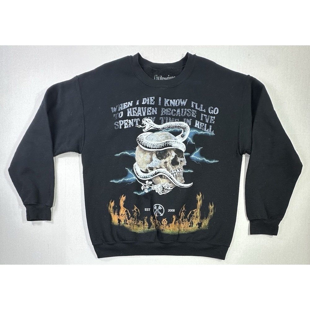 Civil Regime Skull Snake Flames Sweatshirt Black "Heaven & Hell" Crewneck L